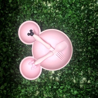 Bát ăn dặm lúa mạch hình Mickey kèm thìa dĩa (set nơ)