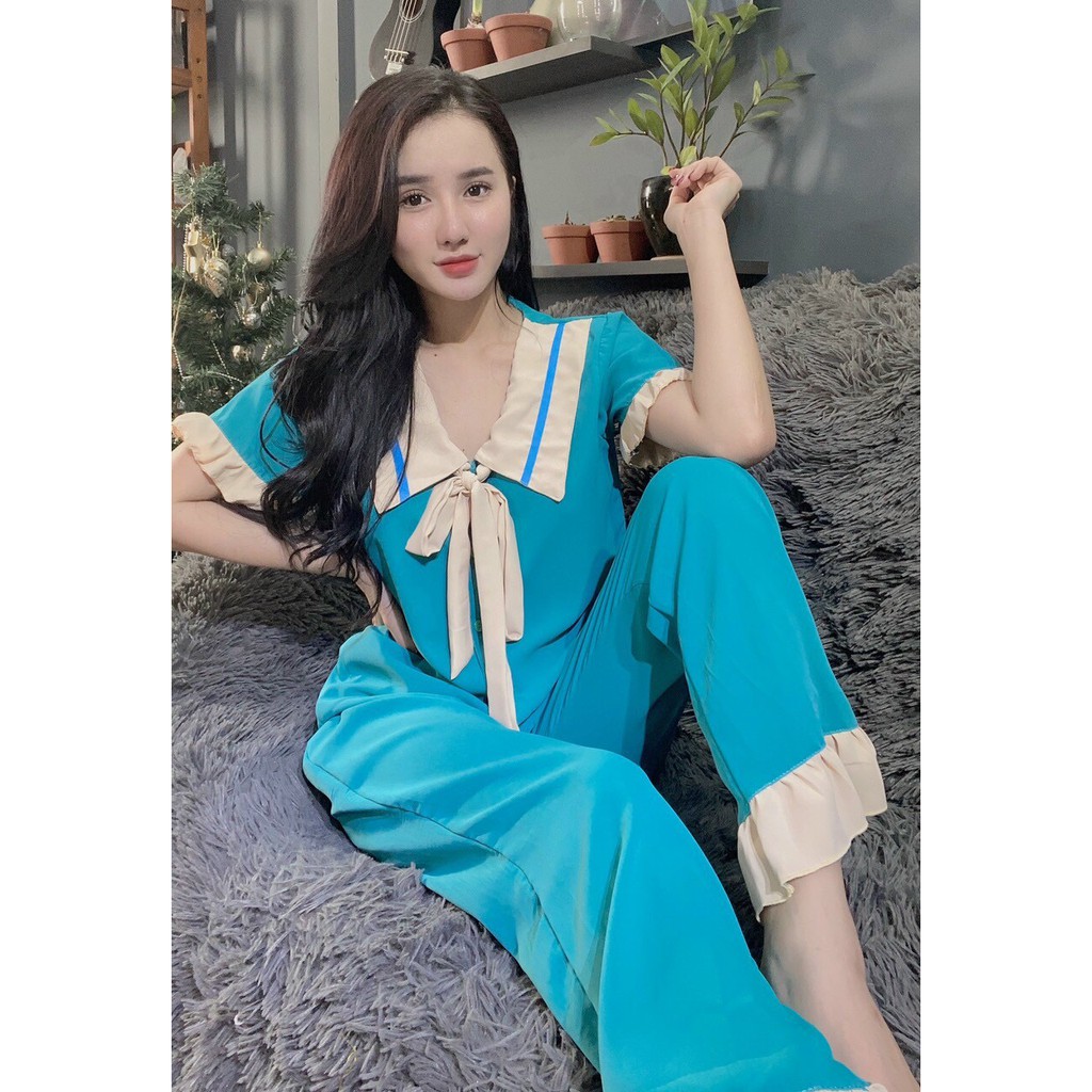 Đồ bộ nữ mặc nhà Pijama tiểu thư thắt nơ MTB1 Đồ ngủ LỤA SATIN mặc nhà cao cấp