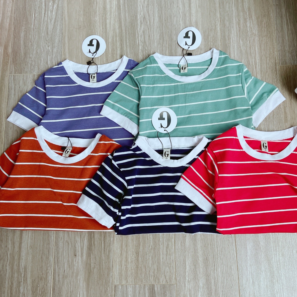 Lyvyshop - (Cotton SG chính phẩm) Áo thun cộc tay bé trai, bé gái (09kg-28kg) mẫu sọc ngang siêu cá tính