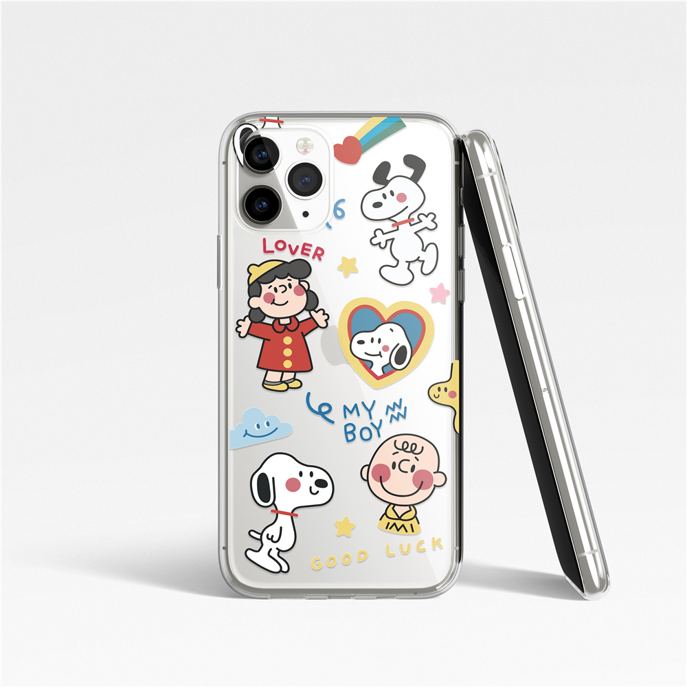 iPhone 12 PRO MAX iPhone 11 pro max iPhone x xr xs max iPhone 8 plus 7 plus SE2020 6 6s Plus Snoopy Spike Charlie Brown Casing Phone Case Transparent Soft TPU Cover