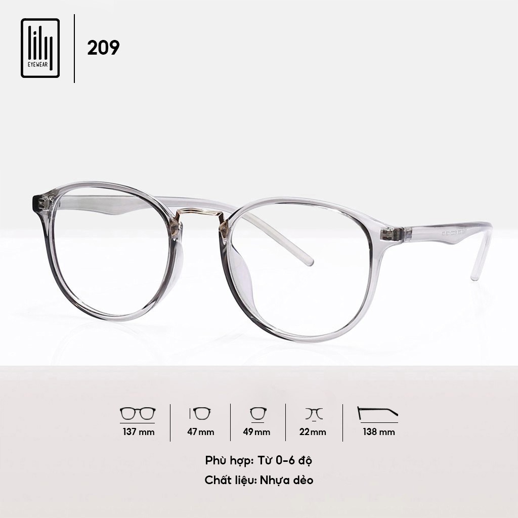  Gọng kính tròn nam nữ chất liệu nhựa dẻo phụ kiện thời trang Lilyeyewear 209 nhiều màu