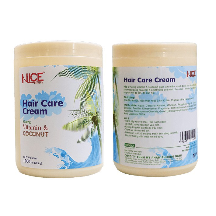 Hấp dầu (kem ủ tóc) mềm mượt, phục hồi khô xơ, hư tổn Vitamin &amp; Coconut (Hương Dừa) NICE Hair Care Cream 1000ml