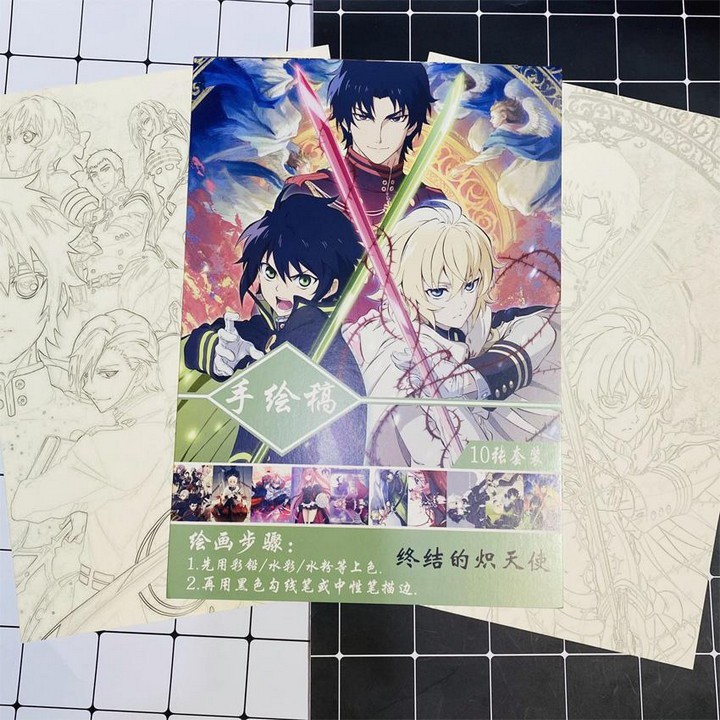 Tranh tô màu Owari No Seraph Thiên thần diệt thế tập bản thảo phác họa anime manga chibi