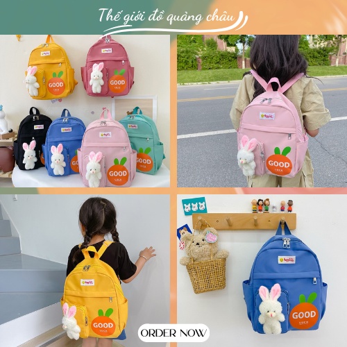 Balo dành cho bé kèm gấu bông hình thỏ siêu cute, cặp sách thời trang Hàn Quốc (6193)