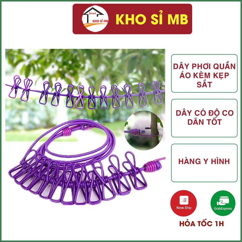 Dây phơi quần áo kèm kẹp sắt, dây phơi đồ thông minh kho sỉ mb