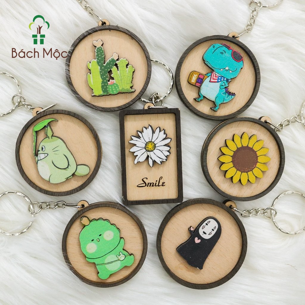 [Mã BMBAU50 giảm 7% đơn 99K] Móc Khóa Gỗ Ba Lớp BÁCH MỘC Thiết Kế Hình Tròn Nhiều Mẫu Họa Tiết Xinh Xắn Dễ Thương