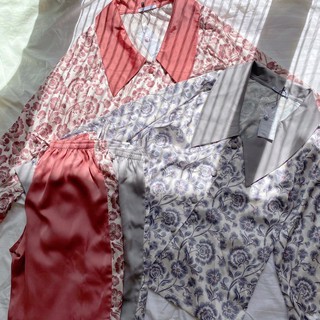 Set Pyjama cổ sen lụa in 2 màu cao cấp