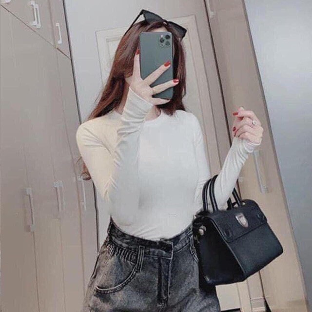 Áo nữ siêu đẹp chất thun dài tay 4 màu đen/ trắng/ kem/ nâu hot trend thời trang Banamo Fashhion áo pull dài tay 317