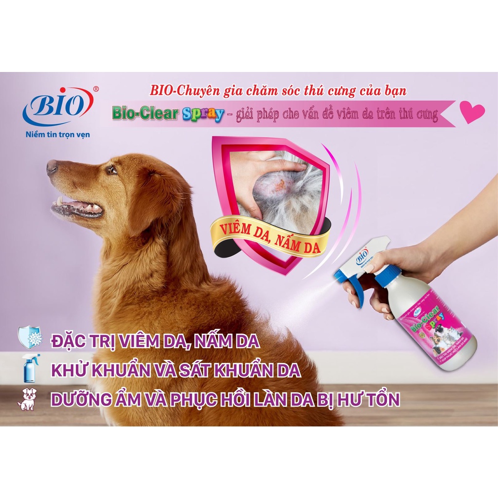 Xịt viêm nấm da - sạch ghẻ Bio clear spray dành cho chó mèo