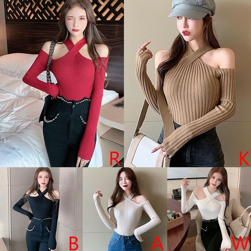 Áo Trễ Vai Màu Trơn Phong Cách Hàn Quốc Quyến Rũ Dành Cho Nữ