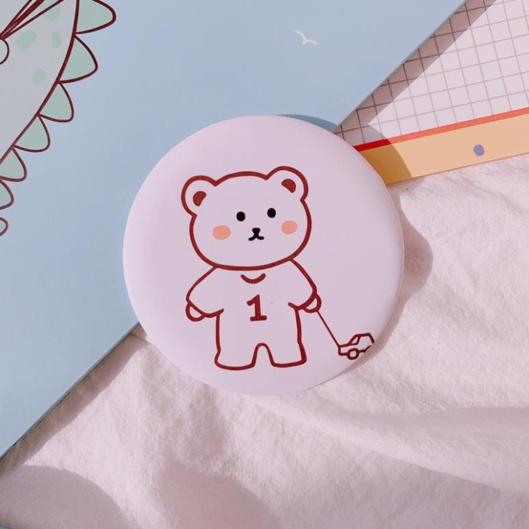 Gương Tròn Trang Điểm Mini Cầm Tay Họa Tiết Hoạt Hình Dễ Thương Phong Cách Hàn Quốc