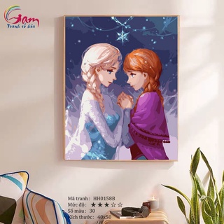 Tranh sơn dầu kỹ thuật số tự tô màu Gam Elsa và Anna Nữ hoàng băng giá mã HH0158B