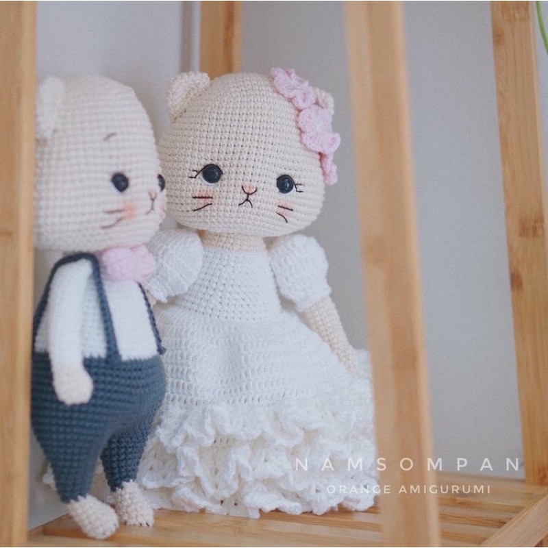 Set 2 Mèo Nhồi Bông Bằng Len Cao Cấp Cho Bé - Thú Bông Handmade Đan Móc Thủ Công Bằng Tay