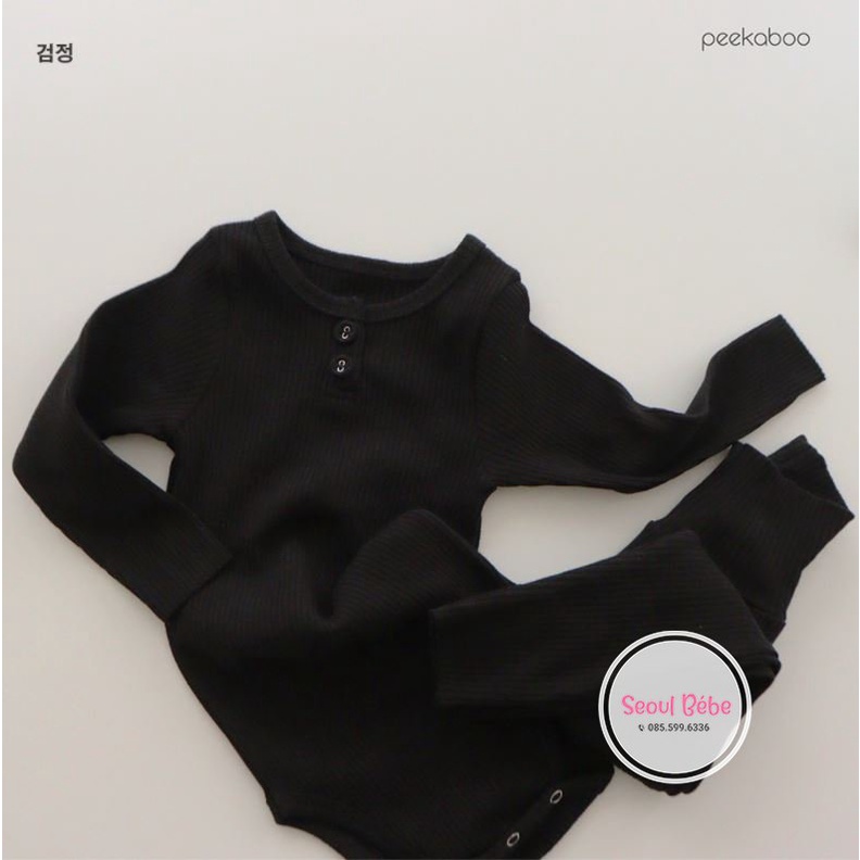 Bộ bodysuit dài tay thu đông chất gân mỏng Golgi Peekaboo made in Korea