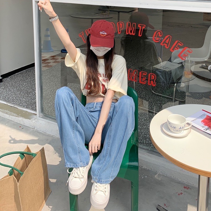 Quần Jeans nữ ống suông chắp gân, chạy gân dọc - Hàng có sẵn - Xưởng may Lộc Vân