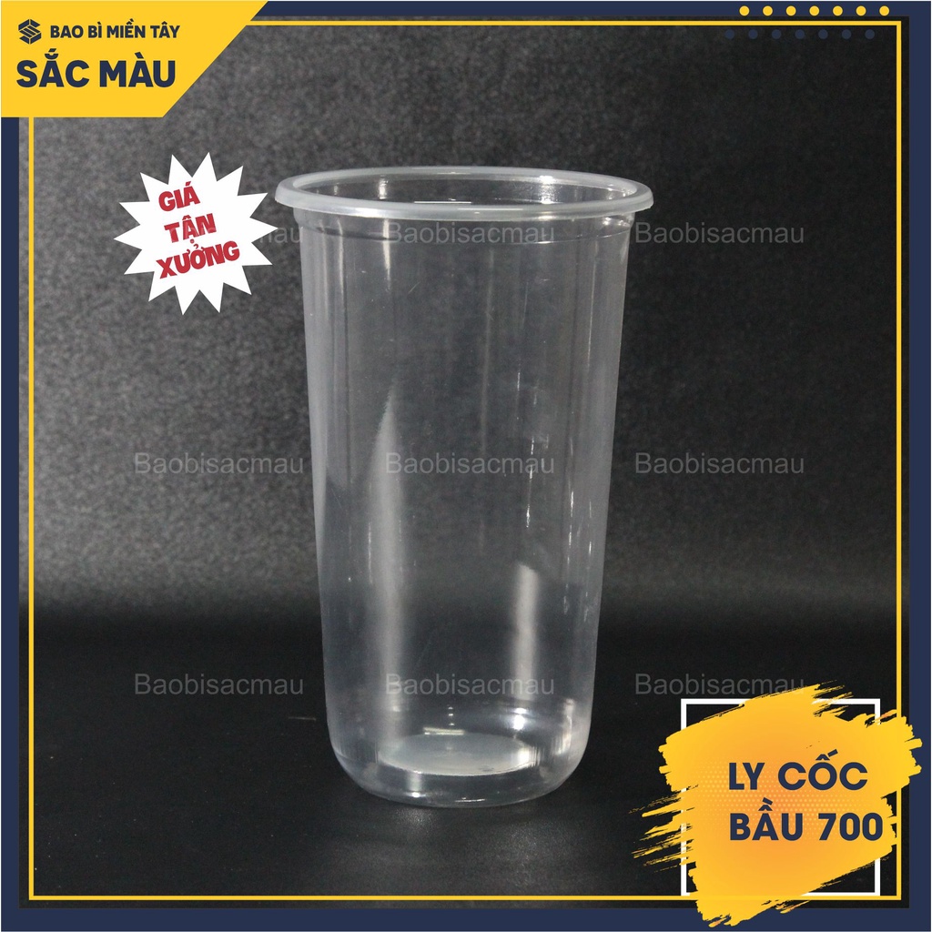 Sỉ 50 cốc nhựa/ ly nhựa đáy bầu 700ml kèm nắp