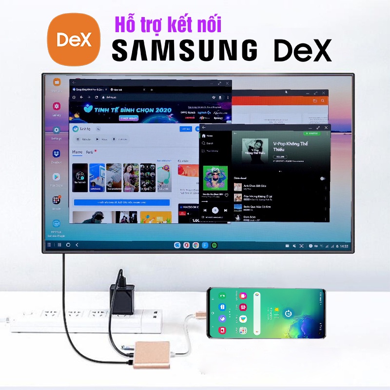 Cáp chuyển đổi Type C sang HDMI 4K  xuất hình ảnh màn hình, máy chiếu. hỗ trọ Samsumg DEX