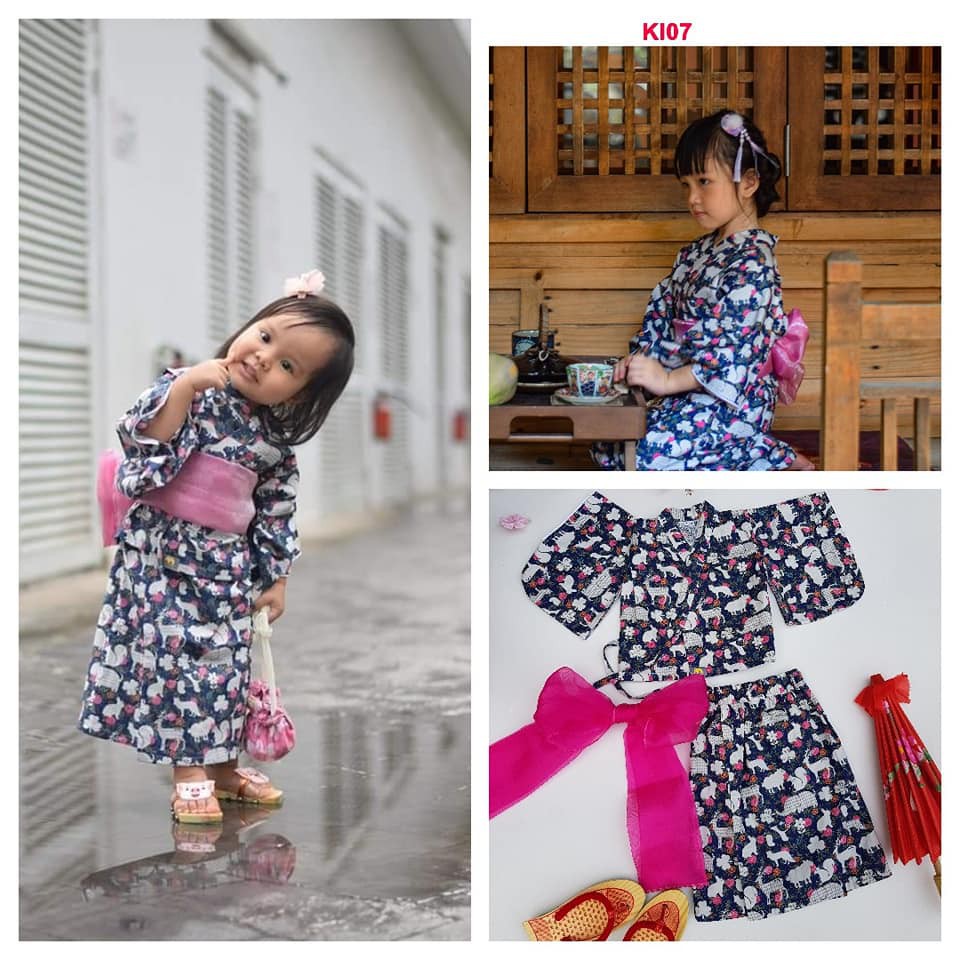 Kimono Trẻ Em Xanh Navy Nai Thỏ KI07