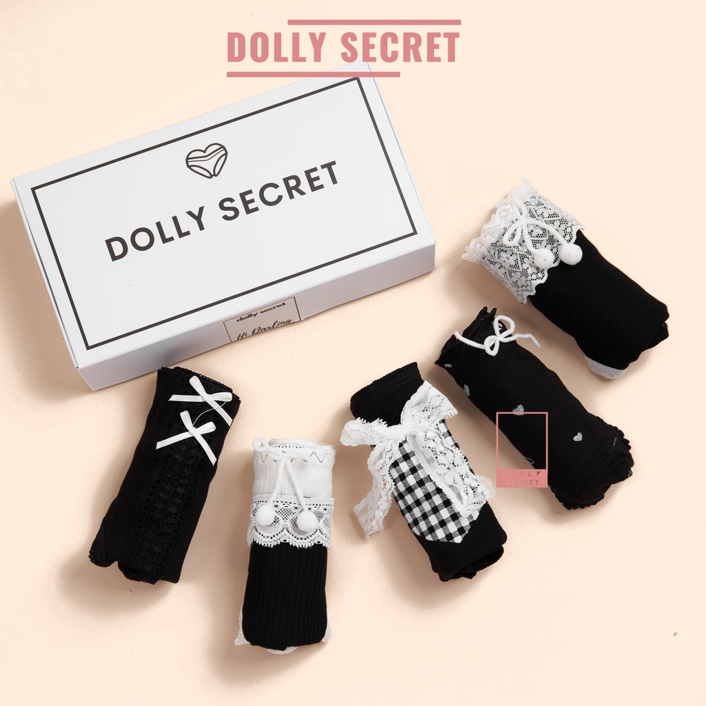 Quần Lót Len Tăm Sợi Tre Màu Đen Họa Tiết Ren Nơ Đáng Yêu Dễ Thương Cao Cấp DOLLY SECRET QL048 | BigBuy360 - bigbuy360.vn