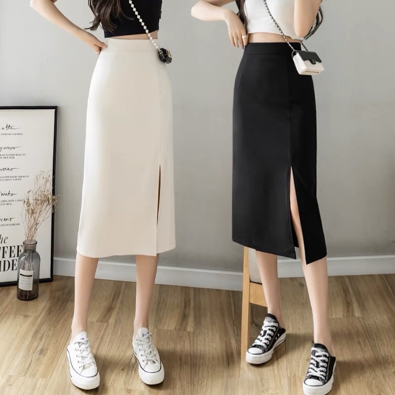 Chân Váy Công Sở Chữ A Dài Xẻ Trước, Chân Váy Đen Dài