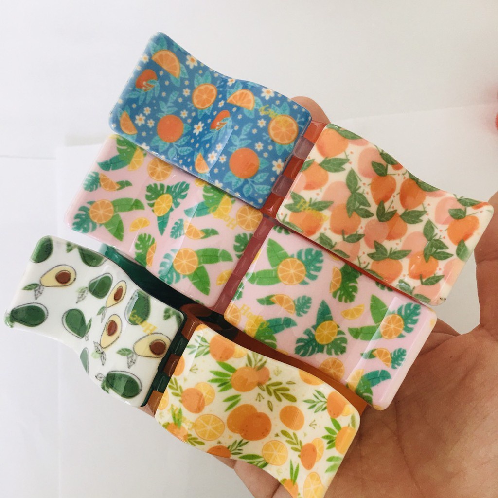 Kẹp tóc càng cua 5 răng Honey họa tiết trái cây nhiều mẫu phong cách Hàn Quốc cực xịn xò
