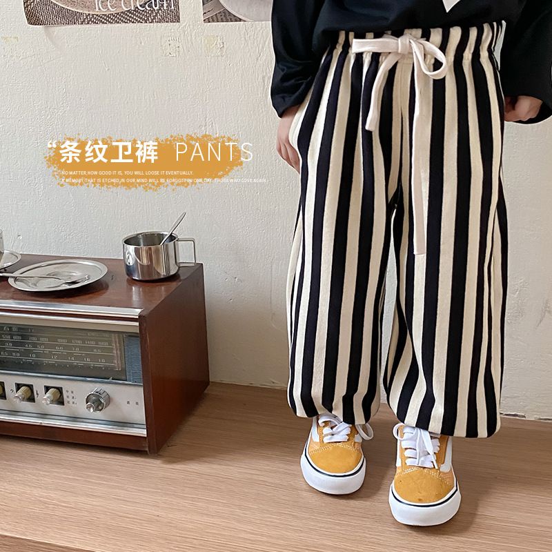 Quần Dài Ống Loe Dáng Rộng Họa Tiết Kẻ Sọc Phong Cách Hàn Quốc Thời Trang Mùa Thu Xinh Xắn Cho Bé Gái