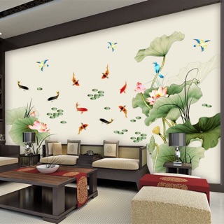 Decal Dán Tường Cá Và Hoa Sen 3D SIÊU HOT