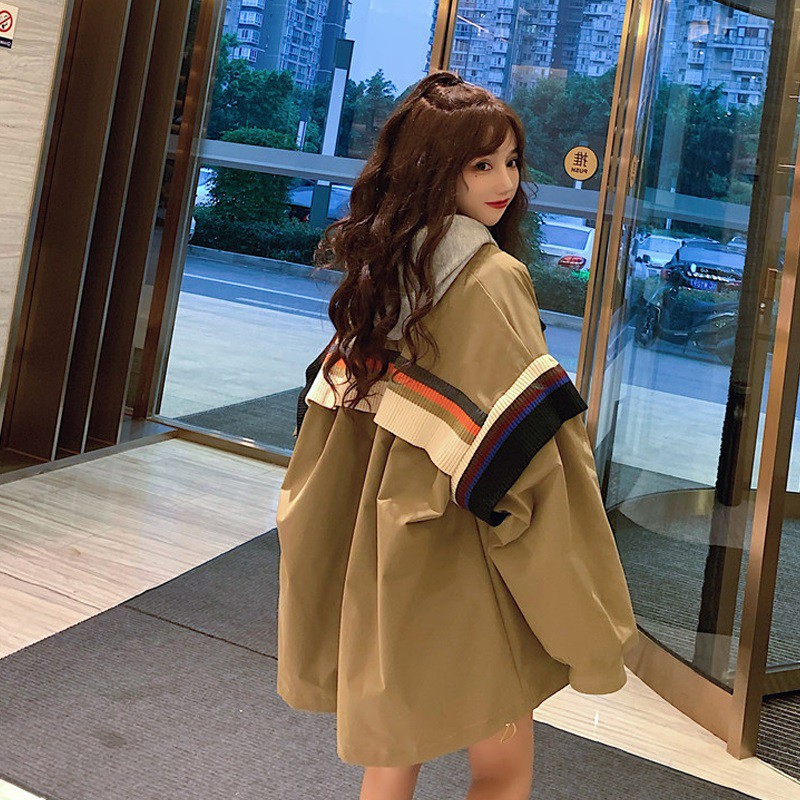 Áo khoác cardigan khóa kéo kẻ sọc ngang lưng