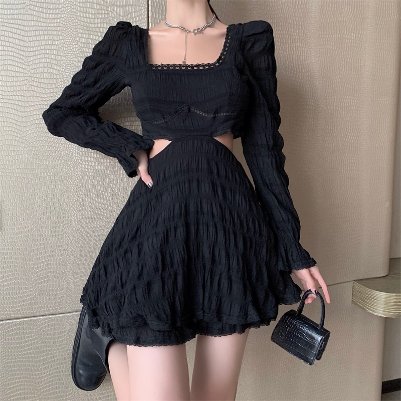 COZOK Đầm Cổ Vuông Phong Cách Pháp Thời Trang Mùa Thu Năm 2021 Cho Nữ