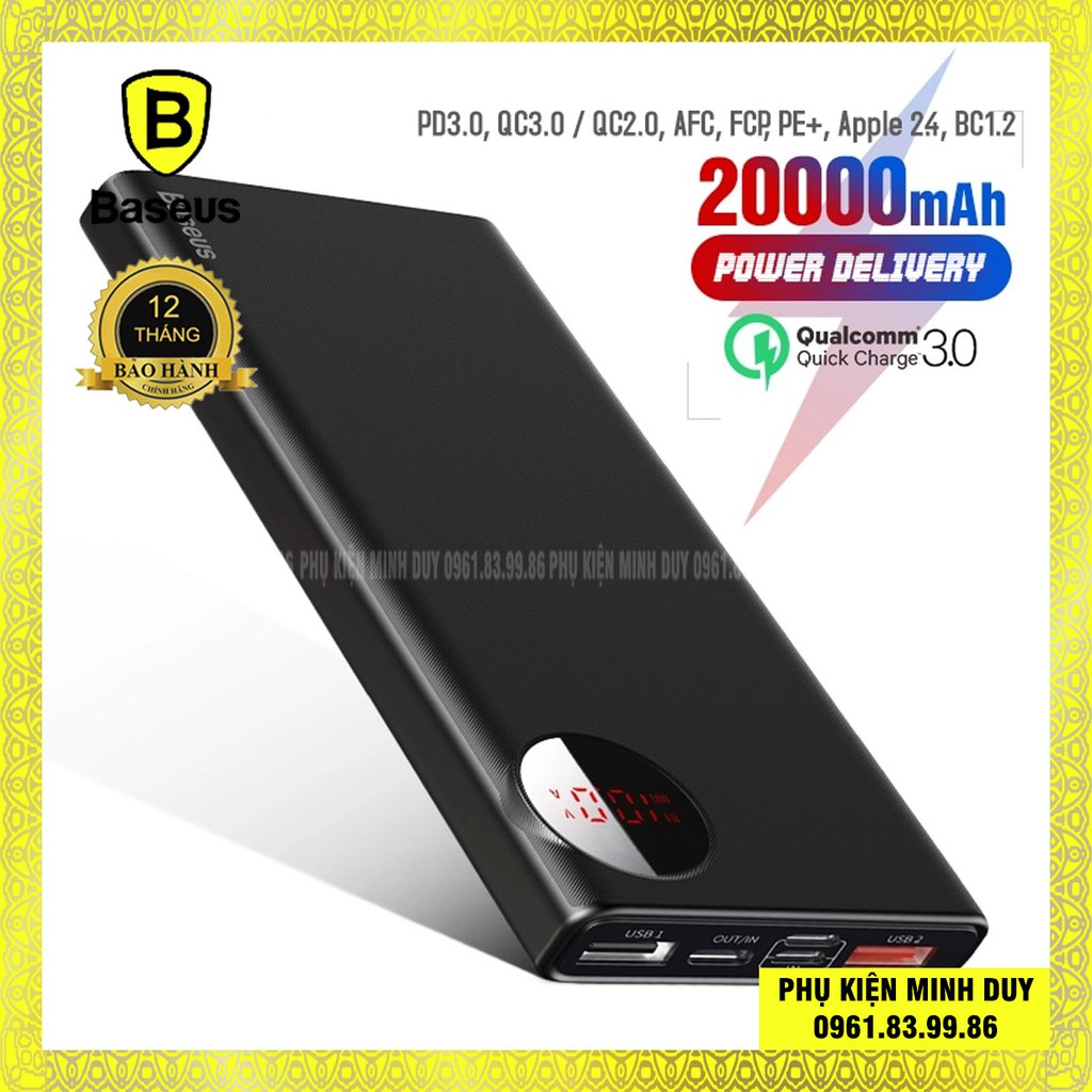 Pin dự phòng sạc nhanh Baseus Mulight PD/QC 3.0 Quick Charger 20.000mAh cho Smartphone/ Tablet/ Macbook (18W...)