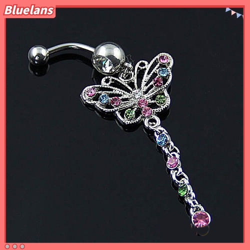 Khuyên rốn hình bươm bướm đính đá nhiều màu sắc