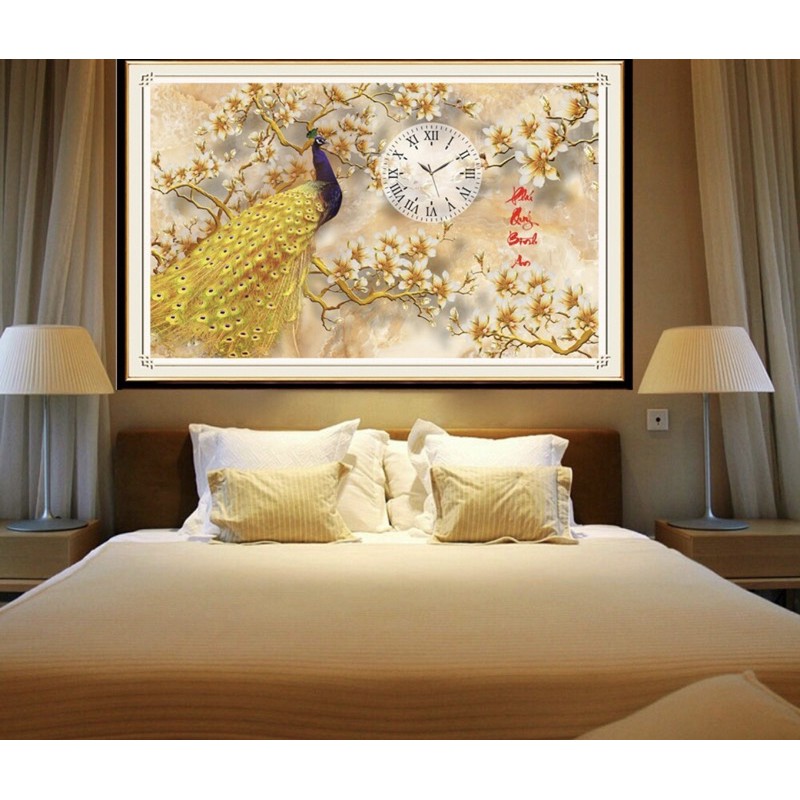tranh đính đá Phú quý bình an (đòng hồ ) kt 80x52 cm