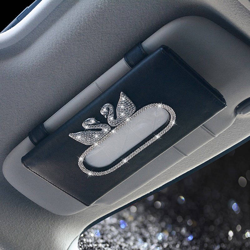 Car Tissue Box Creative Diamond Swan Cute Lady Hanging Sun Visor Car Interior Supplies Car Paper Tray Cover car accessories 9Ypp
