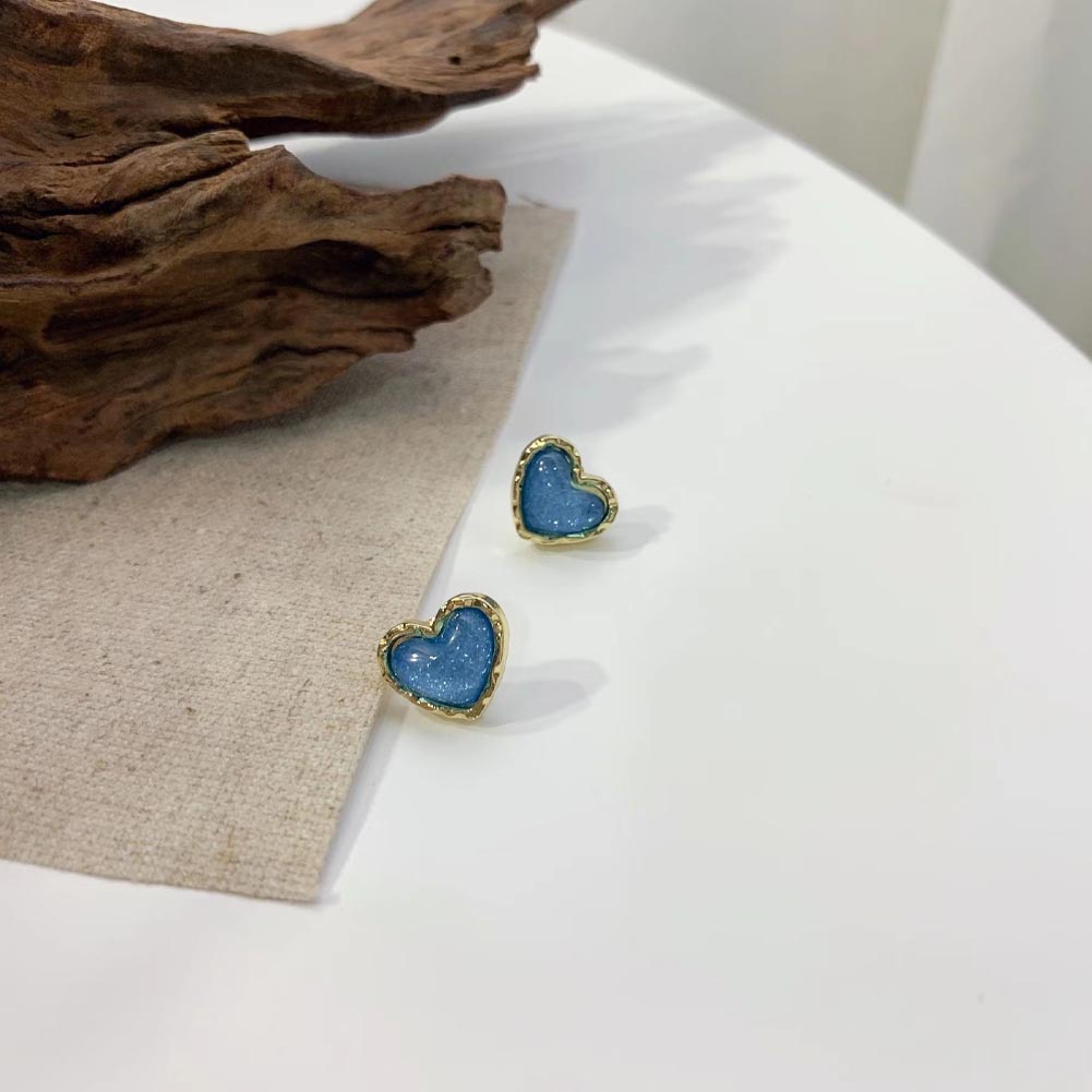 Bông Tai Hình Trái Tim Màu Xanh Dương Thanh Lịch Dễ Phối Đồ