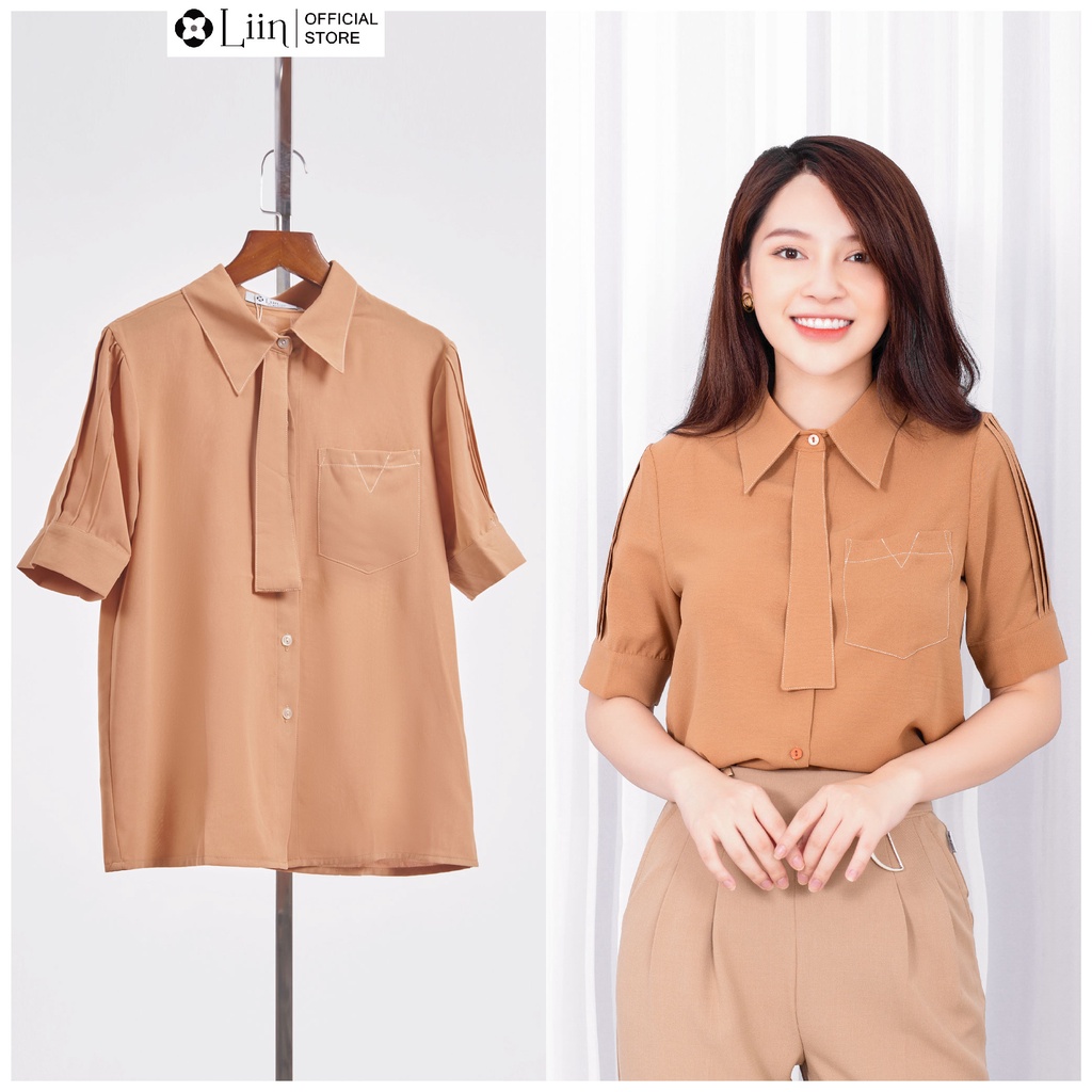 LIIN - Áo sơ mi cộc tay màu nâu cavat LINBI SM3561