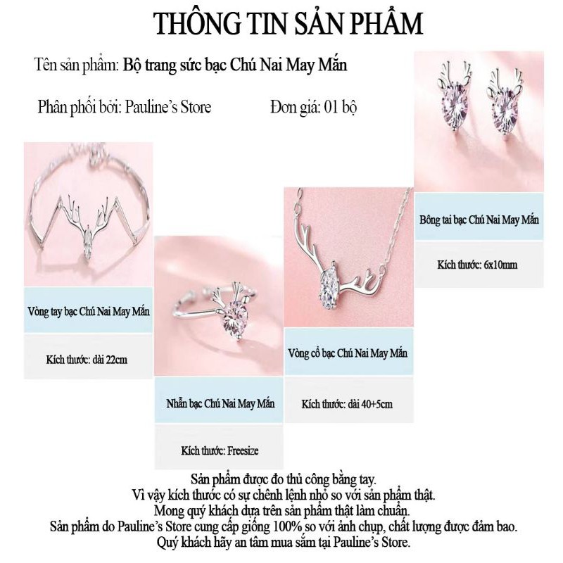 Pauline's Store - Bộ trang sức nữ bạc ý s925 cao cao cấp Chú Nai May Mắn