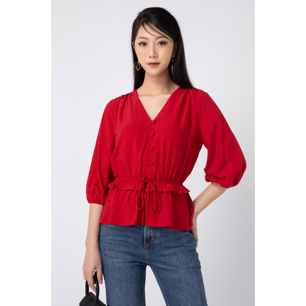 Áo peplum nữ khuy bọc vải IVY moda MS 17T0075