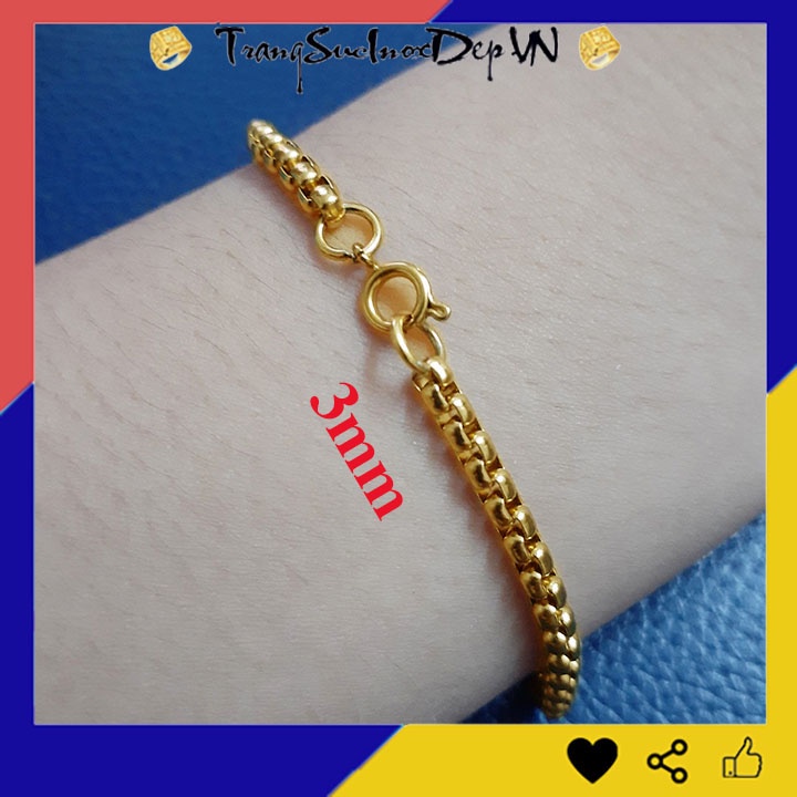 Lắc tay inox kiểu bông dừa khít mạ vàng Khóa Vip sáng đẹp không đen, nhiều cỡ, nhiều size dễ chọn