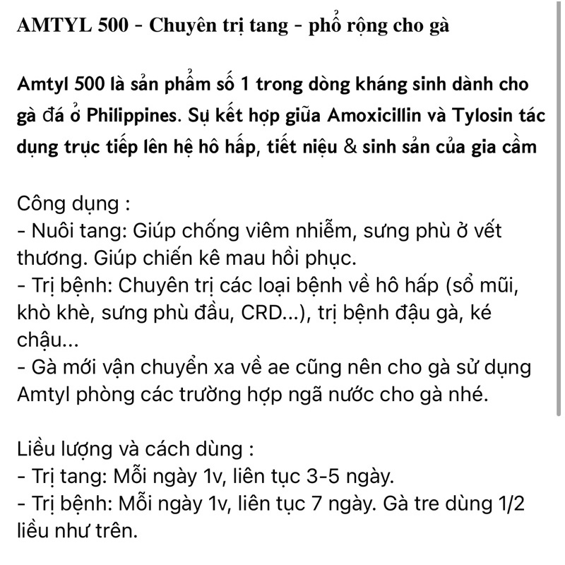 AMTYL 500 - Tri tang cho gà đá