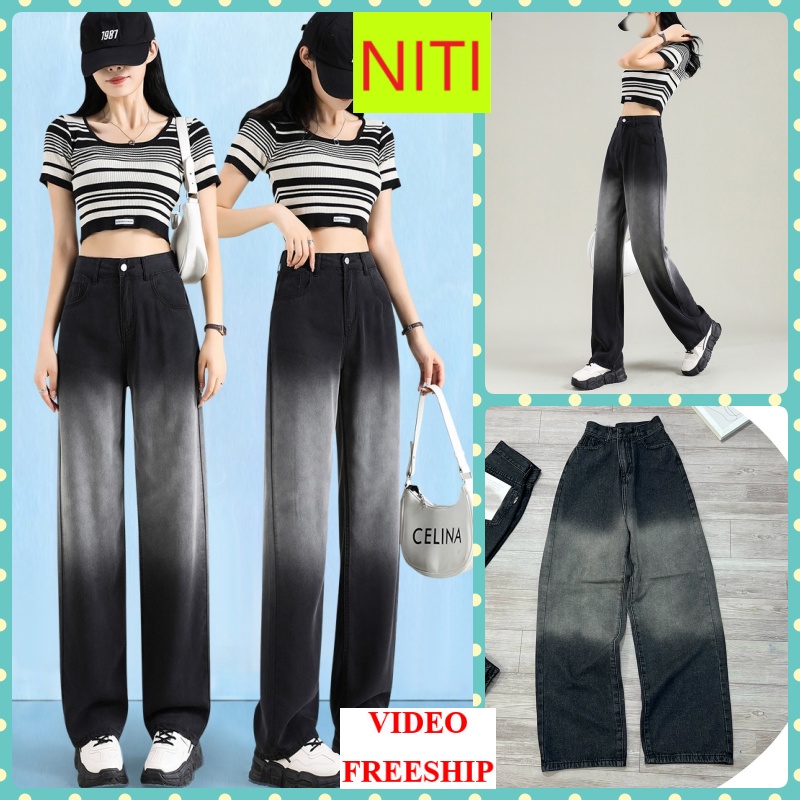 [ VIDEO+FREESHIP ] QUẦN JEANS ỐNG RỘNG NỮ LƯNG CAO LOANG TRẮNG GIỮA MÀU XÁM LAI CUỐN DÀY DẶN MỀM MỊN SIÊU THOÁNG MÁT