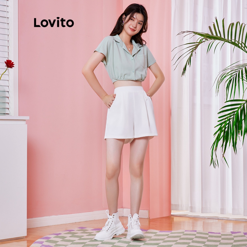Quần short (Lovito Exclusive) DOPAMINE GIRLS Túi trơn Preppy L28AEO41 (Trắng)