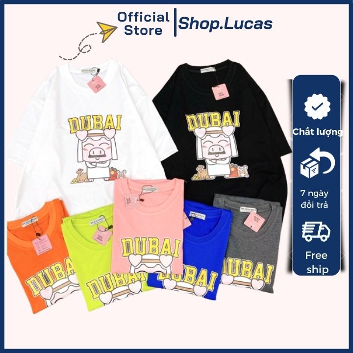 Áo Thun Nam Nữ Unisex Áo Phông form rộng tay ngắn giấu quần, trùm mông, vải cotton in hình Heo DUBAI - shop.lucas