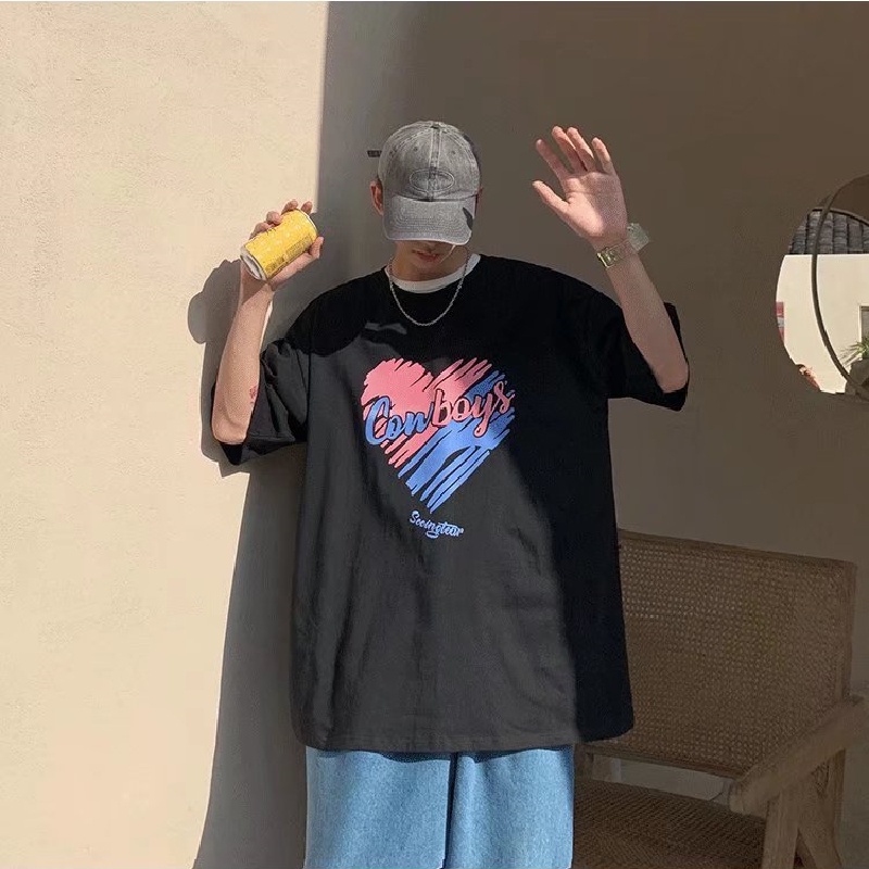 Áo Thun Tay Ngắn Dáng Rộng In Chữ Phong Cách Hàn Quốc Thời Trang Mùa Hè Cho Nam Và Nữ size M-5XL