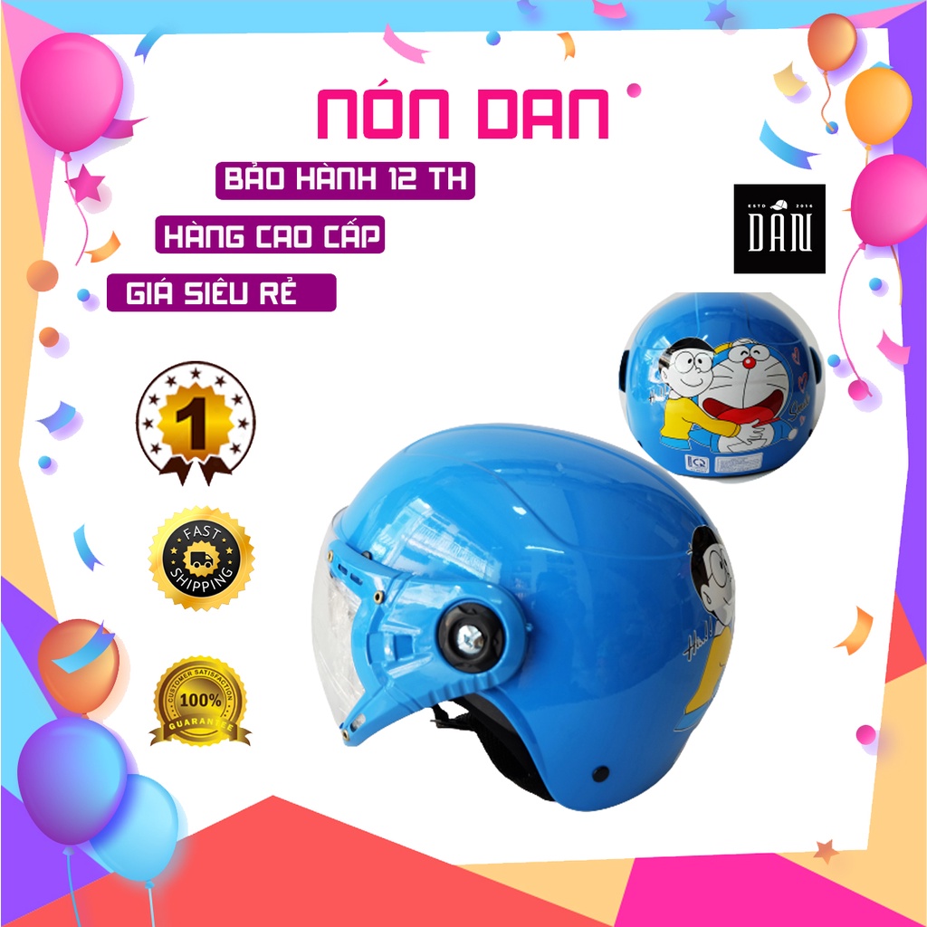 NÓN BẢO HIỂM TRẺ EM CÓ KÍNH,CHO BÉ 4-10 TUỔI,HÌNH DORAEMON,MÀU XANH BIỂN,NHƯ HÌNH-ĐẠT CHUẨN CR