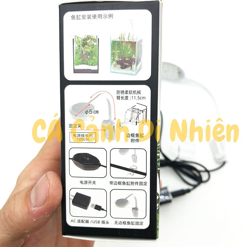 Đèn led kẹp hồ cá bể tròn mini màu trắng Clip Lamp JY-25 cho hồ 25 cm