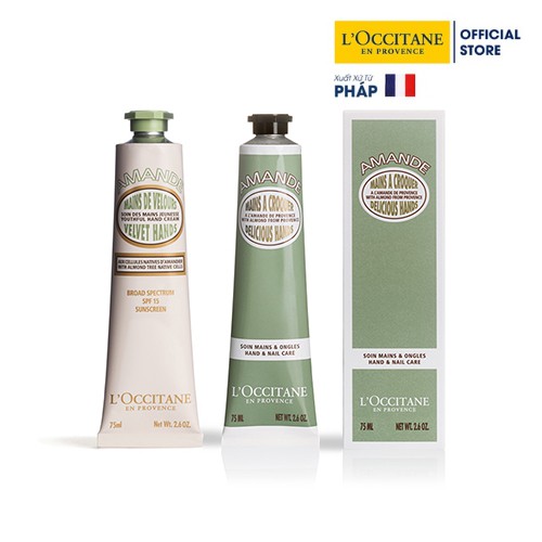 Combo 2 dưỡng tay hạnh nhân Almond Velvet Hands và Almond Delicious L'occitane