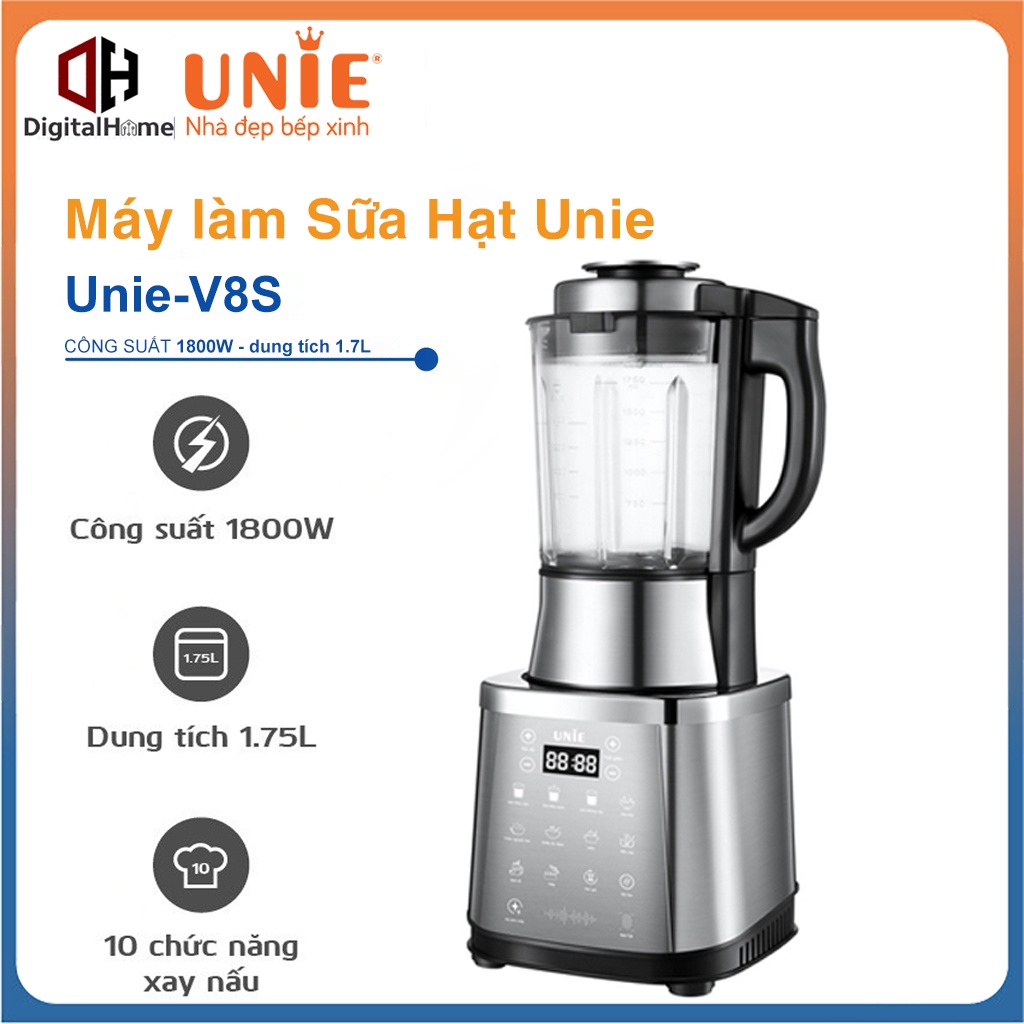 Máy xay nấu sữa hạt UNIE V8S công suất 1800W, dung tích 1,75L, Bảo Hành Chính Hãng 2 năm