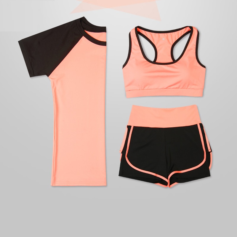 Bộ đồ thể thao 3 món tập Gym nữ, set đồ tập Yoga nữ 3 món áo thun quần đùi 2 lớp và áo bra có đệm mút GYM FASHION