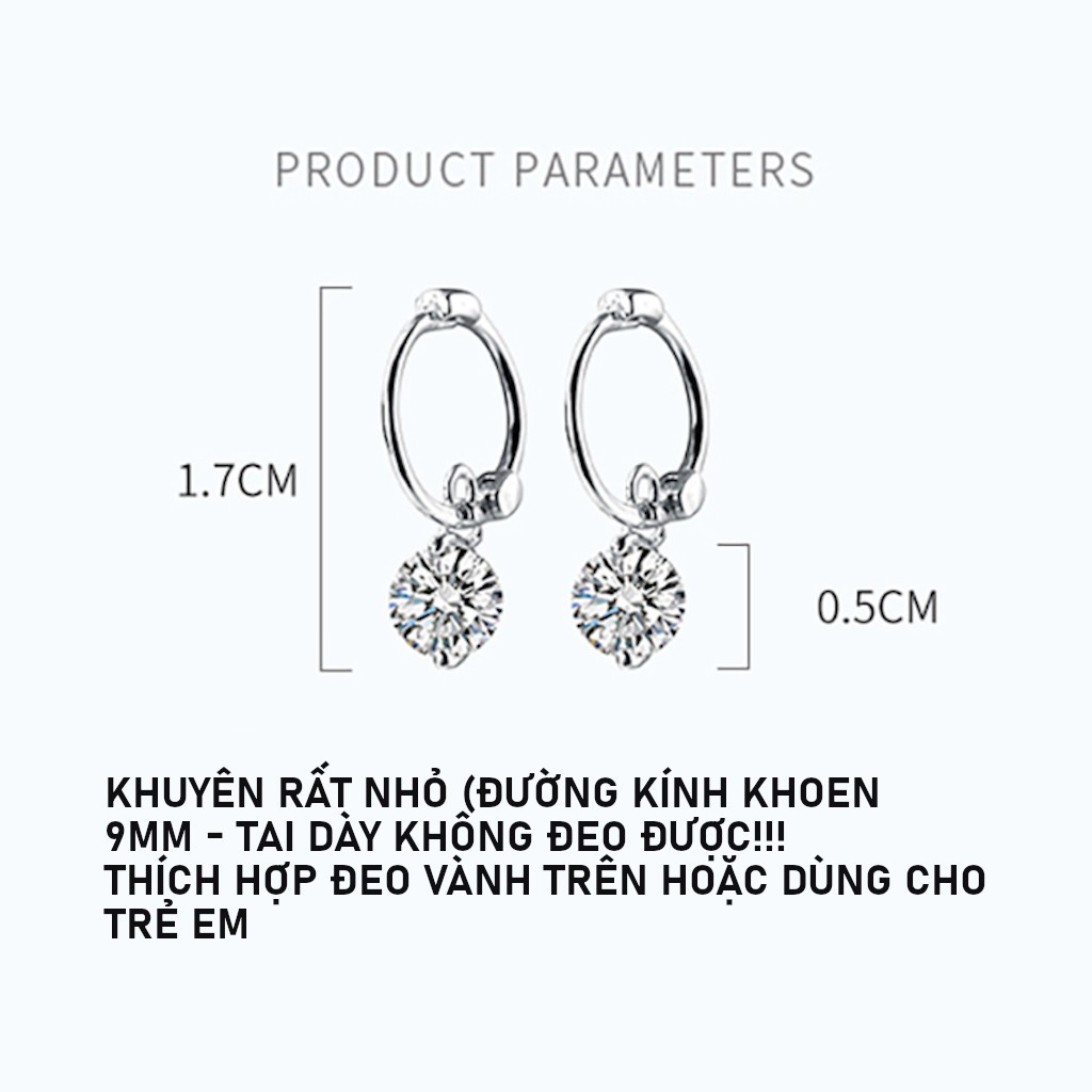 Khuyên tai bạc 925 mặt đá tròn trẻ em bông nữ S925 HOOP Silver Earrings QA SILVER EA210205