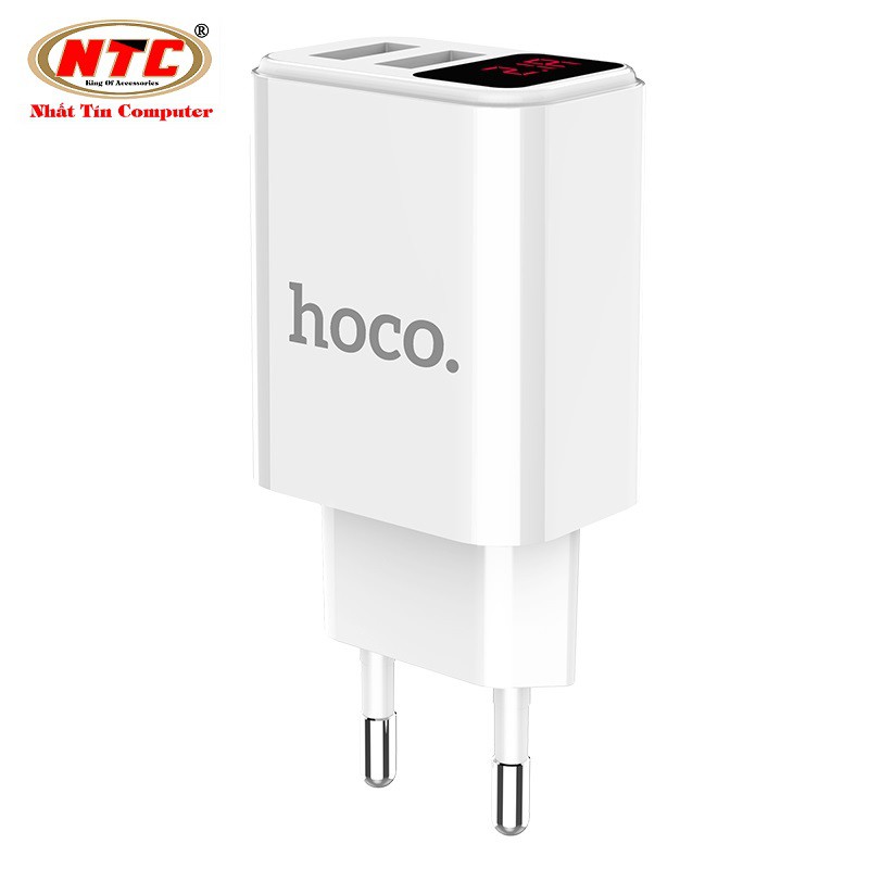 Cốc sạc 2 cổng Hoco C63A EU màn hình LCD hiển thị điện áp MAX 5V-2.1A (Trắng) - Hàng chính hãng